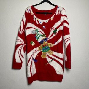 33 Degrees Ugly Christmas Sweater Gingerbread Man Candy Cane‎ Fuzzy Size M